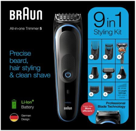 Braun All-in-one trimmer MGK5280, 9-in-1 Hair Clippers for Men, Beard  Trimmer, Ear and Nose Trimmer, Body Groomer, Detail Trimmer, Cordless &  Rechargeable, with Gillette ProGlide Razor, Black/Blue